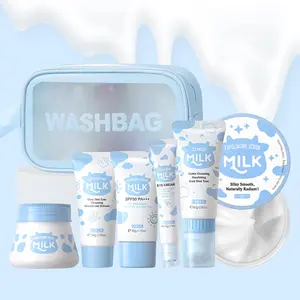 Milk Skin Care Set, 1 Count Milk Facial Cleanser & 1 Count Sunscreen & 1 Count Exfoliating Scrub & 1 Count Hand Wax & 1 Count Eye Cream & 1 Count Brightening Cream & 1 Count Storage Bag, Body Care Products Set, Morning Routines