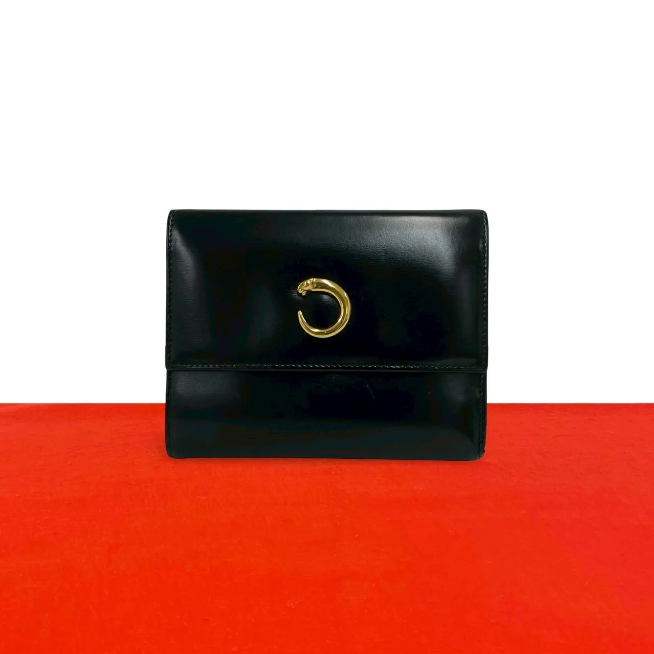 Pre-owned Cartier Calfskin Small Leather Goods Panthere Leather Wallet