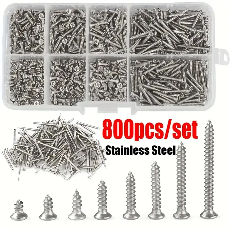 M2 Cross Head Self-tapping Screw Set, Heavy Duty Stainless Steel Screw Set, Durable Woodworking Projects Screw Set, Metal Screws Self Tapping, Heavy Duty Fastening, Fasteners & Hooks