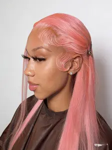 Premium Pink Straight Hair Style, 13x4 HD Lace Front Wearable Wig, like real human hair Texture, Facial Contour Layer, Pre-Styled Invisible Hairline, Suitable for Beginners, Heat ResistantSeamless design, suitable for beginners, easy to install.