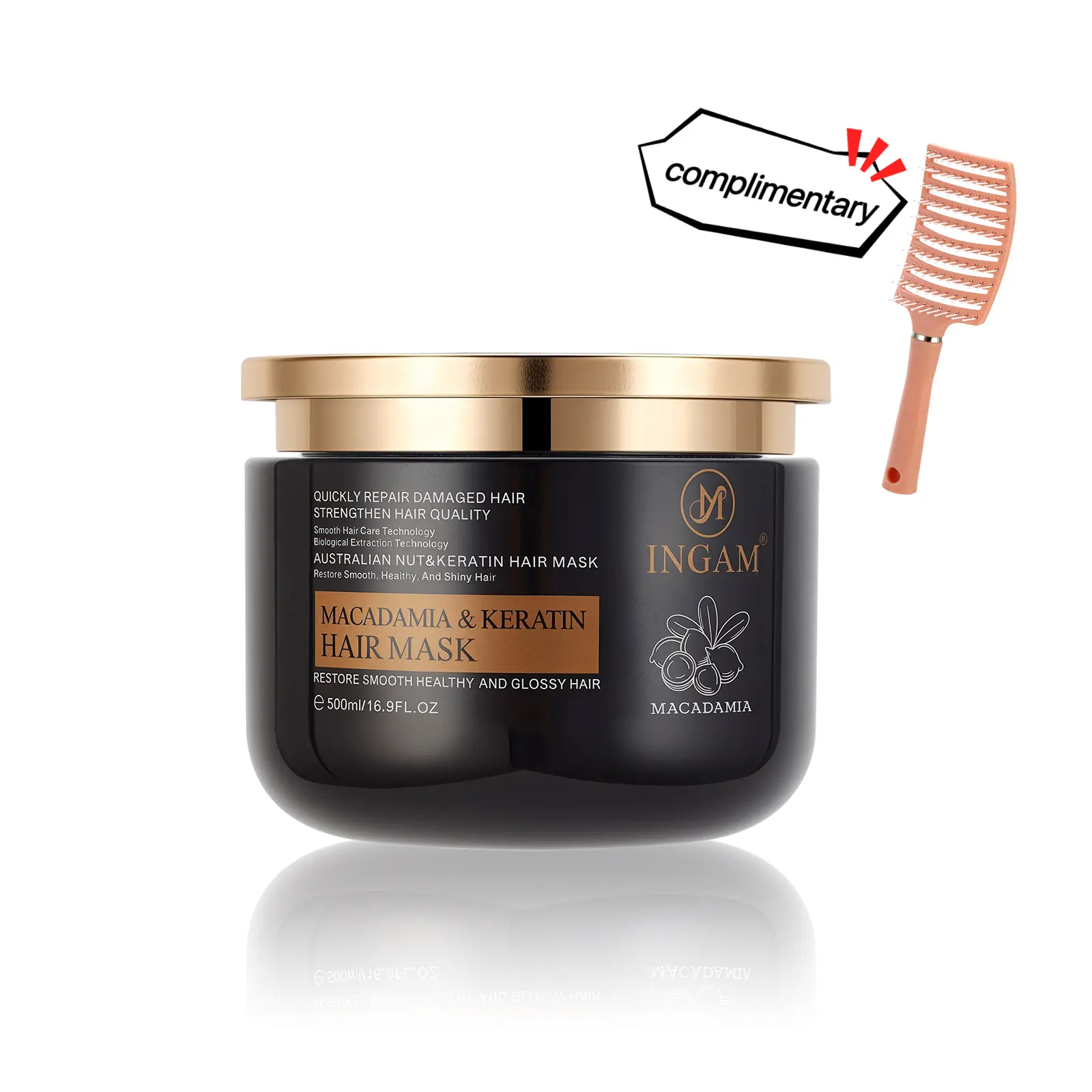 INGAM Keratin Hair Mask Contains Plant Keratin, Improves Chemically Damaged Hair (from Perming & Coloring), Prevents Hair Split Ends, Dryness & Frizz, Suitable for All Hair Types, Capacity: 16.9 fl oz