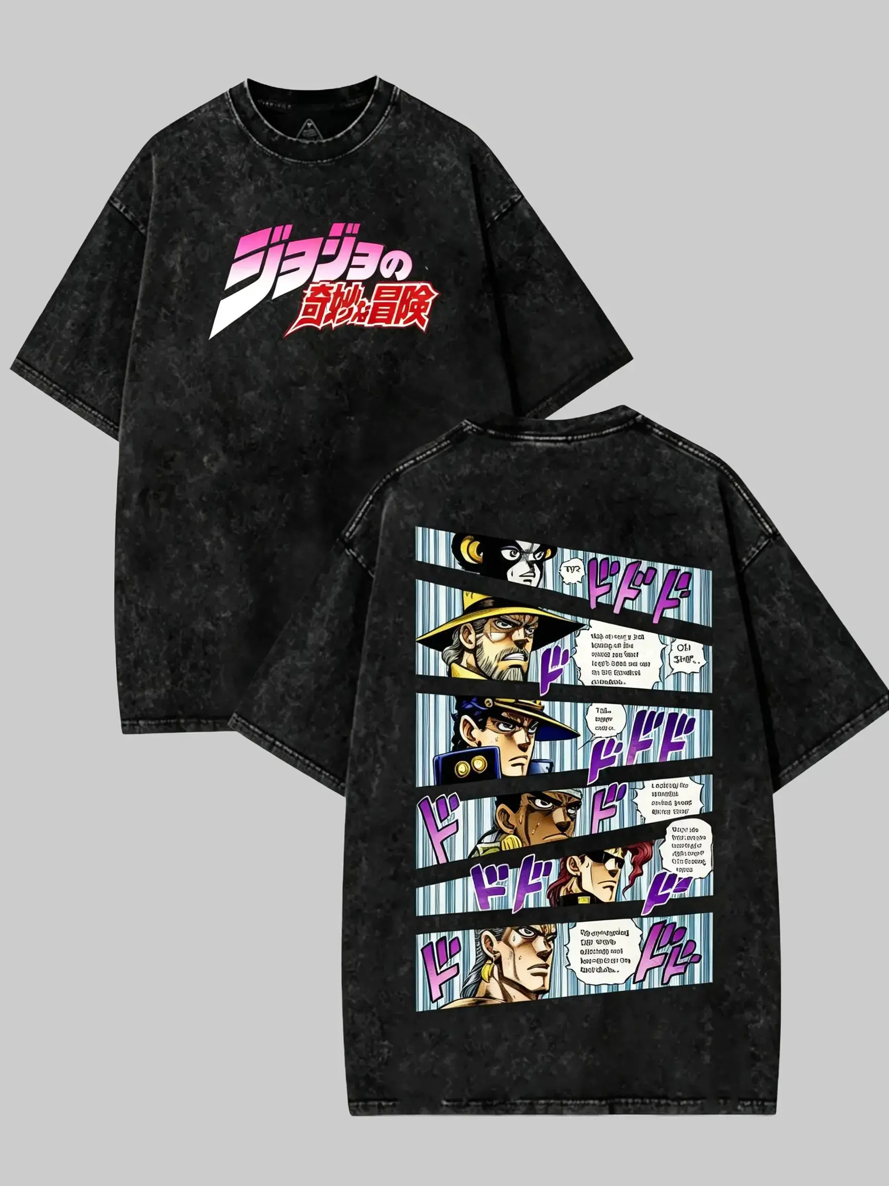 JoJo's Bizarre Adventure Vintage Washed T-Shirt Oversized Heavyweight Cotton Tee, Stardust Crusaders Anime Graphic Streetwear Shirt, Y2K Harajuku Casual Summer Fashion for Men Women