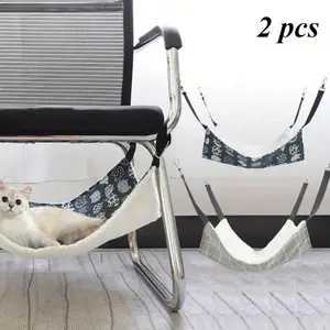 Home 2-Piece Reversible Flax Fleece Cat Hanging Hammock - Soft, Breathable Pet Cage Bed with Adjustable Straps, Metal Hooks, Vivid Prints, Medium Size for Cats, Small Dogs