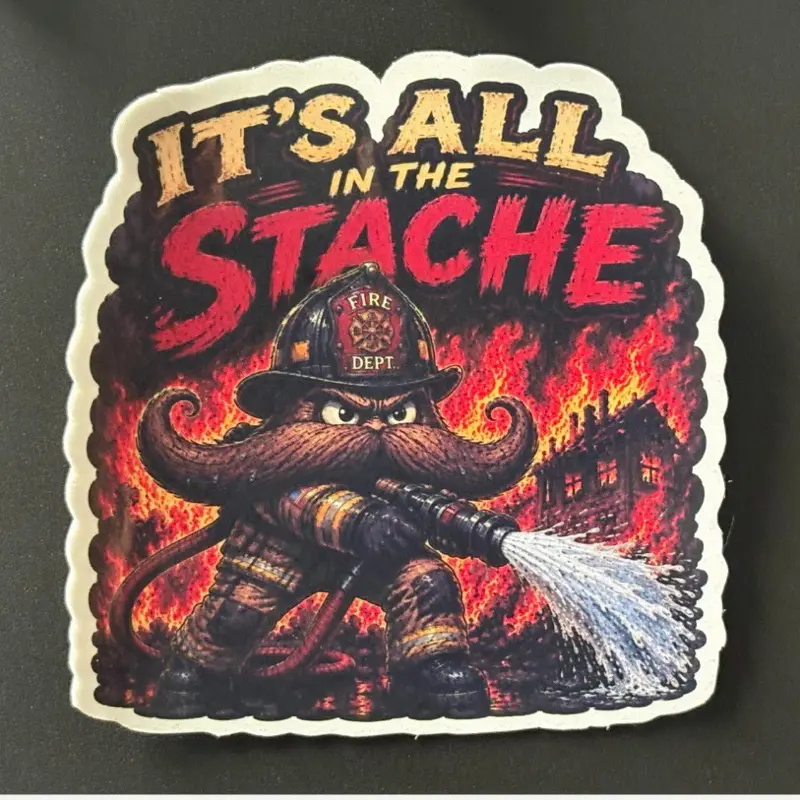 Premium vinyl, waterproof sticker - Its All In The Stache (Helmets, Laptops, Water Bottles, Cars, Etc