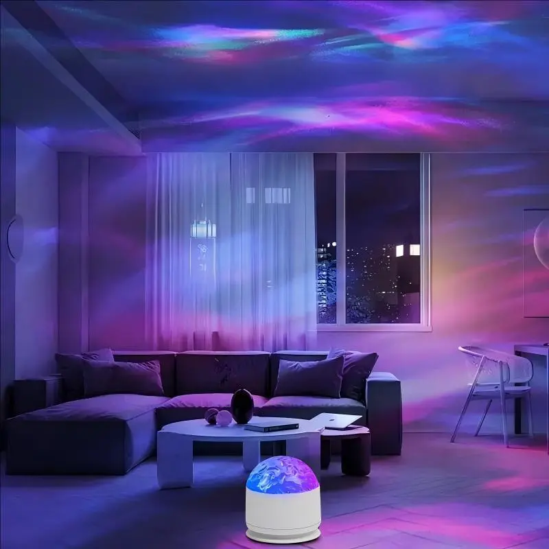 2 Scene - Aurora & 3D Water Ripple Projector Light Rechargeable– 16-Color Star Projector Light with Music Rhythm, Romantic Night Light for Bedroom, Party, Best Christmas Gift for Kids & Lovers