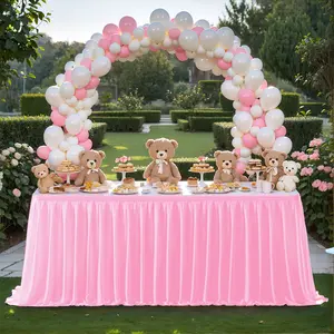 4 Pack White Spandex Fitted Table skirt with Pleated Ruffle Skirt for 6 ft & 9 ft Rectangle Tables Wrinkle-Free Party Decoration Supplies for Wedding