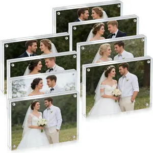 6set Transparent Magnetic Refrigerator Frames, Rectangular Acrylic Photo Holders, Fashionable and Functional, Ideal for Cabinets and Storage Shelves