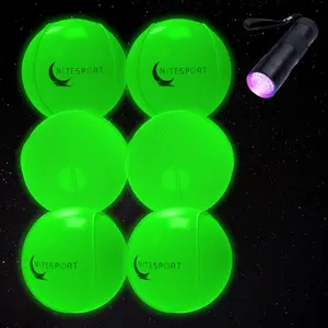 NiteSport Glow In The Dark Baseball Set 6PK Electric Lime Durable Plastic Balls with UV Flashlight for Night Games & Family Friendly