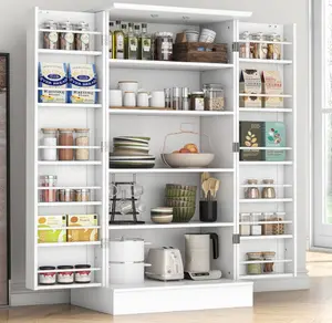 47” Pantry Cabinet, Kitchen Pantry Storage Cabinet with Doors and Adjustable Shelves,Freestanding Buffet Cupboards Sideboard for Living Room and Dinning Room (White)