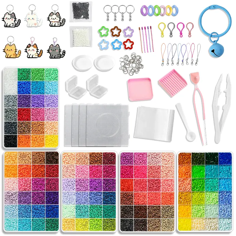 [Summervibes] 2.6mm Fuse Beads Bulk Kit - 24/48/72/96/120-Color Bead Assortment, 63000+ Pcs,Pegboard Grid, Tweezers & DIY Beading Accessories, Crafting Tool for Kids DIY Pixel Art, Halloween Gift,Gift