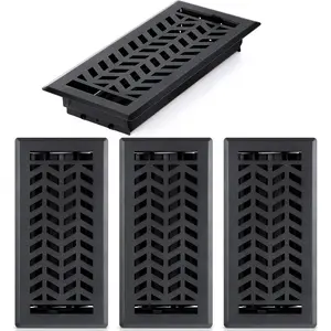 4 count Floor Register 4" x 10" Black Vent Covers Black Textured Design Heavy Duty Floor Register Metal Vent Covers with Adjustment Damper Rust Proof Finish for