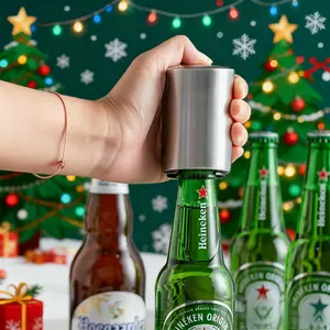 Premium Metal Magnetic Beer Bottle Opener 🥤🔧 - 1PC Stainless Steel Push-Type Opener, Easy to Use (Silver), Ideal for Home/Picnics/Camping/Bars/Parties, Black Friday Deal: Perfect Christmas/New Year Gift 🎁