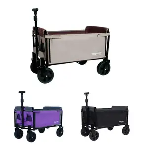 All-in-One Folding Wagon Cart – Converts to Bench Seat, Built-In Storage & Pet Tether, for Parks & Camping