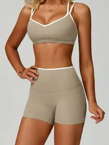 Women's Elastic Yoga Sports Bras & Short Pants Set, Athletic Sports Clothing, Gym Outfits, Workout Running Outfits, Sleeveless Running Backless Gym Shorts, Sporty High Waist All Seasons, Sportswear Set, All Season Activewear, Workout Daily Wear