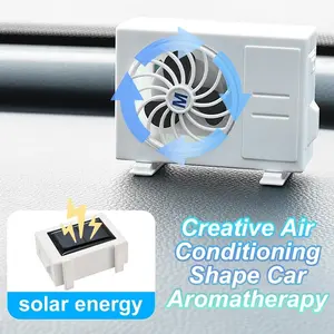 Miniature Car Air Freshener Vent Clip - Creative Air Conditioner Shape Solar Powered Aromatherapy Diffuser for Car Interior, New Car Smell Eliminator with 2 Refills, Funny Decoration Gift for Men & Women, Dollhouse , Display