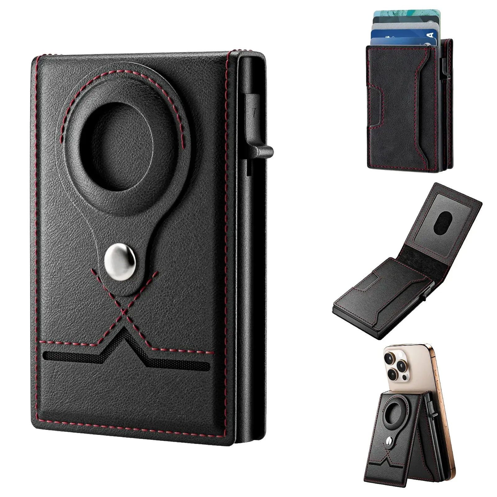 Men's RFID Wallet Slim Leather Card Holder with Magnetic Phone Holder 9 Card Slots Large Capacity Wallet ID Window Cash Slot Front Pocket Wallet for Men Everyday Carry