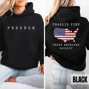 Freedom Charlie Kirk 2 Sided Hoodie, Prayers Up for Charlie Shirt, Human Rights Shirt, His Blooded Shirt Said One Word Freedom