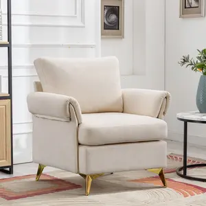 [SpringStatements] EBELLO Modern Accent Chair with Armrests, Comfortable and Washable with Solid Metal Legs, Upholstered Single Sofa for Living Room, Bedroom, Office, Beige
