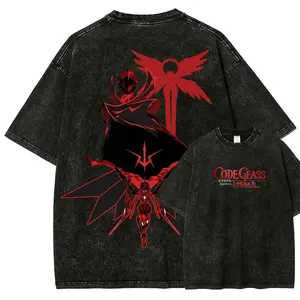 Men's Code Geass Short-Sleeve Round Neck Distressed Washed Unisex Fit Figure T-Shirt 2, Festive Casual Tops