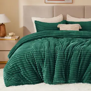 Queen Comforter -Super  Warm Fluffy Dark Green, Fuzzy Heavy for Winter with 2 Pillow Cases