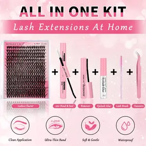 Mixed Length Cluster Lash Extension Set - Fluffy & Lightweight DIY Lashes With Long-Lasting Glue, Eyelash Glue, Remover, Precision Tweezers And Brush. Easy To Apply For Stunning Eye Makeup Gentle Wispy Kit,USShipping,SpringMakeup beginner-friendly