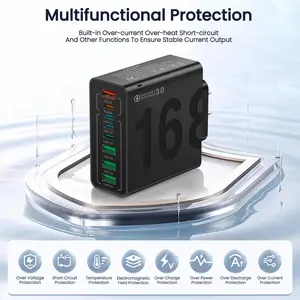8-Port USB Fast Charger Block with QC 3.0, 8 Safety Protection Multi-Device Wall Charger for iPhone, Samsung, Tablets & More