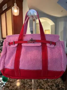 Trending Beaded Bags and Resort Collection - BOATKIN SMALL Pink/Red Terry Cloth "Boatkin"