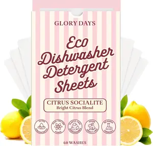 Glory Days Eco Dishwasher Sheets Citrus Socialite - Bright Citrus Blend Dual Enzyme Plastic-Free Vegan Up to 60 Washes Ultra Concentrated Detergent