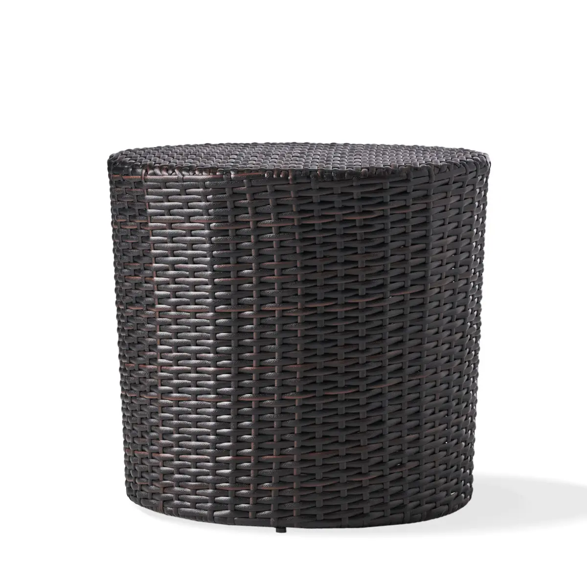 Classic Handwoven Brown Multi Outdoor Wicker Barrel Side Table - 17.5x17.5x16.75 in, PE Rattan, Powder-Coated Iron Frame, Weatherproof, Pre-Assembled, Compact for Garden, Poolside, Indoor-Outdoor Use with Wicker Warmth