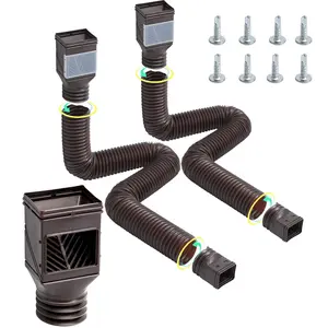 VEVOR Rain Gutter Downspout Extensions, 2-Pack Flexible Downspout Extender, Down Spout Drain Extension Extendable from 22" to 63", Gutter Extensions with Adapters, for Rainwater Drainage, Brown