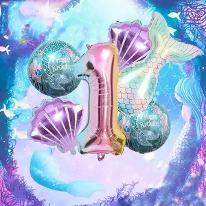 6pcs Mermaid Tail Digital Balloon Set with Mermaid Theme Birthday Party Girl Photo Booth Photo Decoration Balloon Set 2 balloon  stack