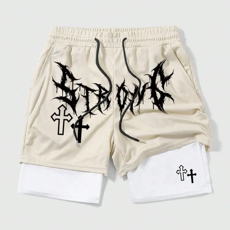 Men's Cross Print Shorts, Regular Fit Casual Comfy Breathable for Daily Wear, Men's Shorts for Summer, Shopping Shorts