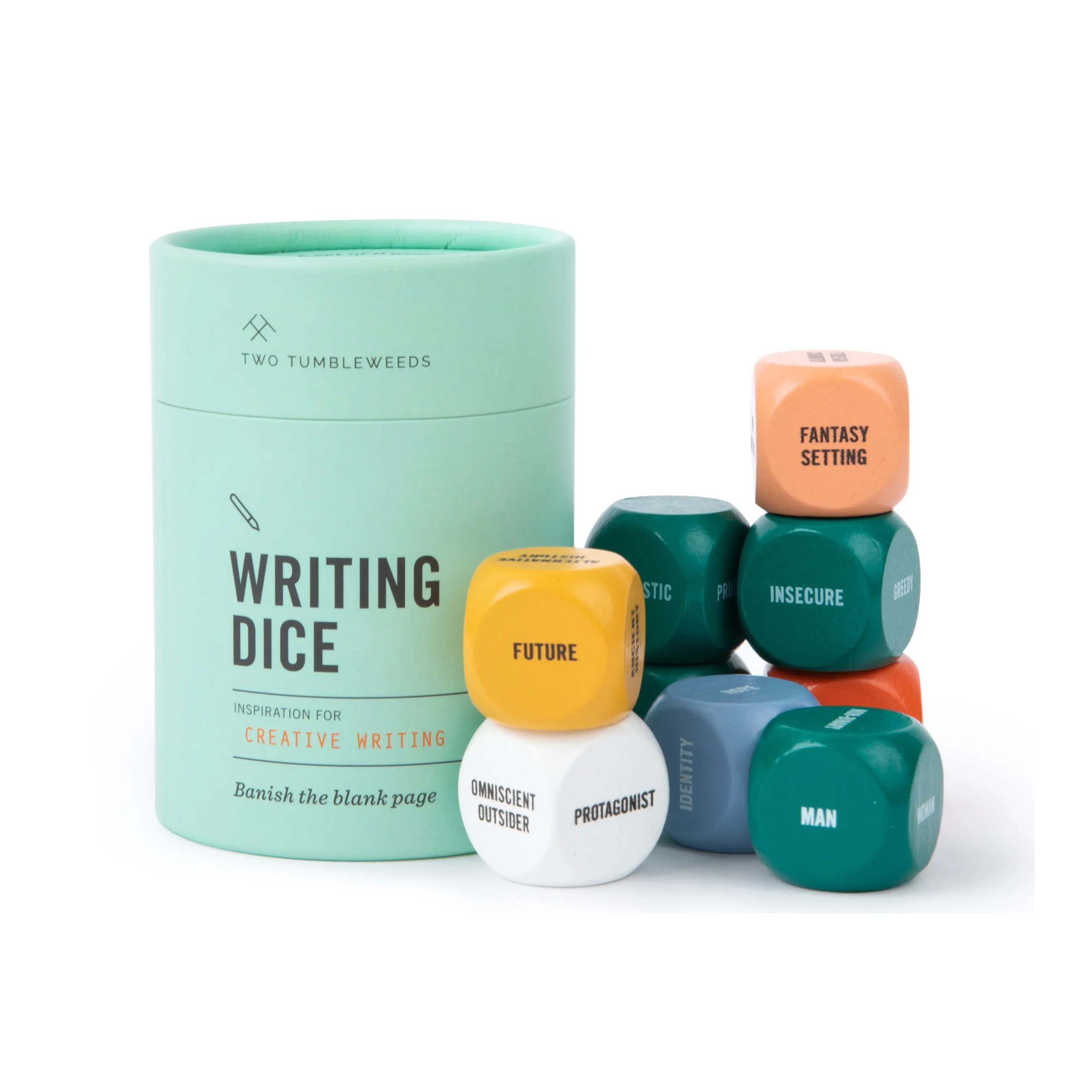 Two Tumbleweeds Writing Dice — 9 Color-Coded Wood Dice for Creative Writing Inspiration & Overcoming Writer's Block Perfect Gift for Writers Authors Students and Teachers