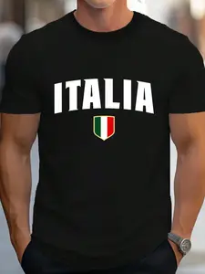 100% Cotton Retro Italian Flag Italy Shirt Vintage Italia Boys & T-Shirt Women's Men's Graphic Tee Crew Neck summer vacation Tops