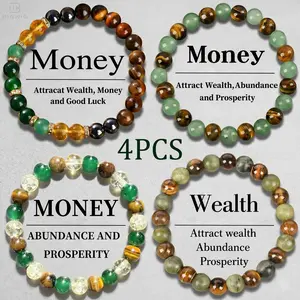 Money Attraction Bracelet Set for Women Men - Natural Tiger Eye & Green Aventurine Blue Friendship Bracelet Beaded Manifestation Jewelry Protection Bracelet Encouragement Gift for Him & Her, Exquisite Boho Crystal Bracelet