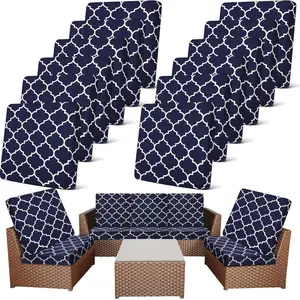 12 Pcs Patio Stretch Outdoor Cushion Covers for Sofa, Couch, Chair-Replacement Slipcovers for Porch Patio Furniture Protector, Flexible and Washable (Moroccan, Navy Blue)