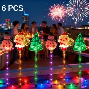 6pcs Solar-Powered LED Outdoor Christmas Lights with Motion Sensor & Auto-On/Off - Solar-Powered Ground Stake Lights with Battery, Snowman, Santa Claus, Christmas Tree & More - For Indoor/outdoor, Garden, Lawn, Pathway, Party Decoration Supplies