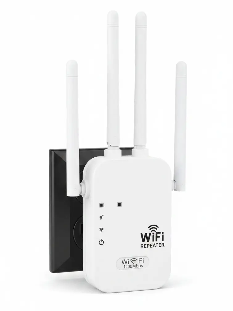 WiFi Extender Booster 1200Mbps, Dual Band 2.4GHz/5GHz WiFi Signal Repeater with 4 Adjustable Antennas, Wireless Range Extender for Home, US Plug