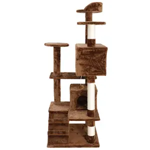 53 in Sturdy Cat Tree with Natural Sisal Scratching Posts & Scratcher, Brown Pet Kitty Condo Tower with Climbing Space, Cozy Lounging Playhouse Activity Center, Natural Sisal Scratcher