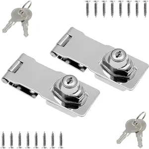 2-Pack Keyed Hasp Lock, Stainless Steel Twist Knob Locking Hasp with Keys for Small Doors, Cabinets, Closets & Safety Latches (3inch, Silver)