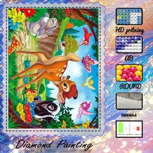 5D-DIY, premium velvet canvas, diamond art, diamond painting kit, forest, animals, fairy tale AB diamonds, fairy dust diamonds, crystal diamonds, perfect home decoration, wall art painting, handmade diamond art painting kit, special craft diamond art kit.