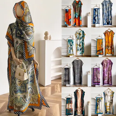 Women's 2-Piece Boho Casual Shawl Dress Set - Vivid Floral Print, Light Long Sleeve, Loose/Tied Fit, Sun-Blocking, Stylish Outfits, Womens Dresses, All Seasons, Ideal for Beach Use,sohochic