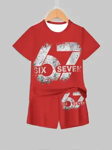 Distressed Number Letter Print Short Sleeve Shorts Set, Go Out Sets, Trendy Street Style Casual Kids Clothing, Summer Fashion, Youth Kits