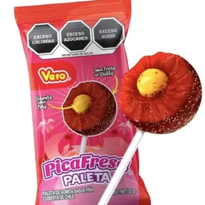 Vero Paleta Picafresa Strawberry Chili Lollipop Gummy Pineapple Center 12 Count Bag Mexican Candy Delight Authentic Flavor Snack Sweet Bonbon Sweet