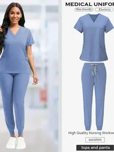 All Season Women Breathable Care Scrub Set Lightweight Loose Fit Top & Lace Up Pants With Multi Pockets