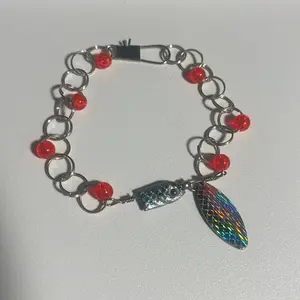 Orange Fishing Lure Bracelet with Red Beads and Colorful Fish Charm Jewelry Accessory