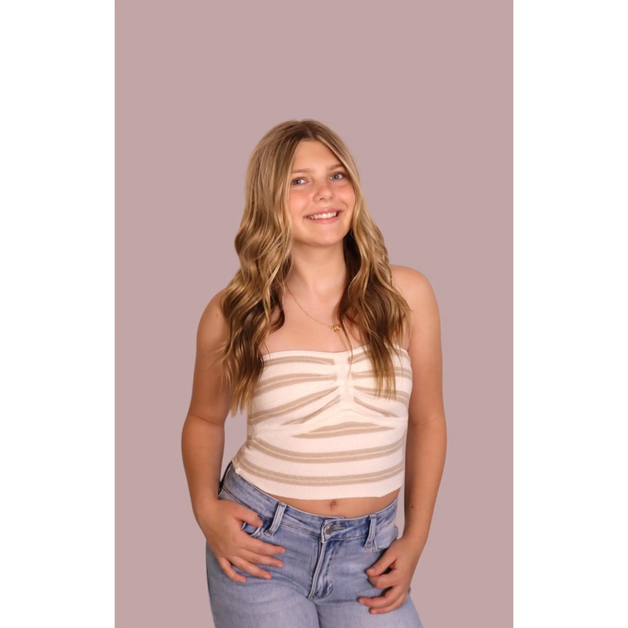 Taupe Stripe Sweater Tube Top