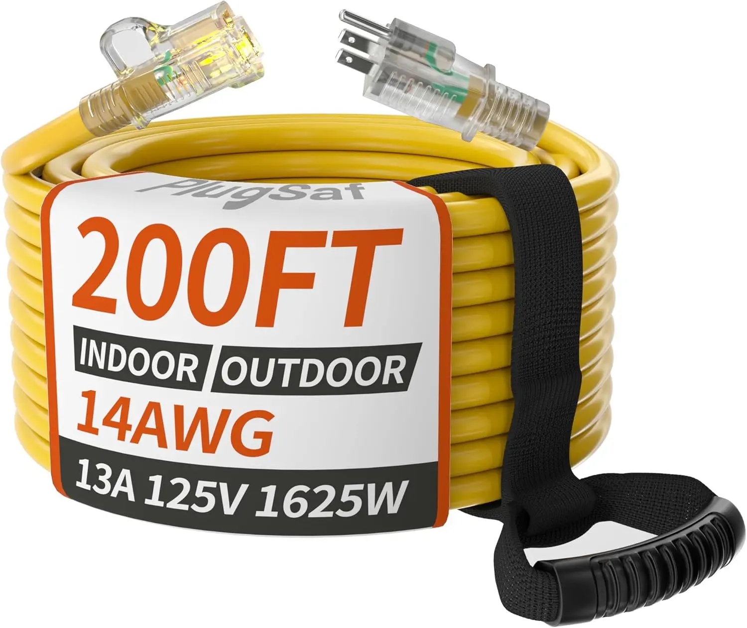 14/3 Gauge Yellow Outdoor Extension Cord 200 ft  with Lighted , Cold Weatherproof -40C, Flexible 3 Prong Extension Cord Outside,13A 1625W 14AWG SJTW, ETL Listed