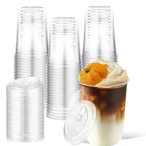 50 Pack 12oz（354.84ML)/16oz(473.12ML) 2sizes Disposable Iced Coffee Cups with Strawless Lids Clear Plastic Cups with Sip Lids for Party Wedding Catering Events, To Go Cups for Cold Drinks Smoothie Milkshake Lemonade Bubble