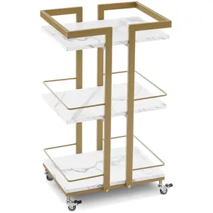 Utility Salon Trolley, Metal Storage Rolling Barber Trolley with Wheels, Golden Esthetician Cart, Multi-Purpose 3-Tier Mobile Facial Trolley, Suitable for cosmetic storage, etc,Nail Cart 2033 (White)